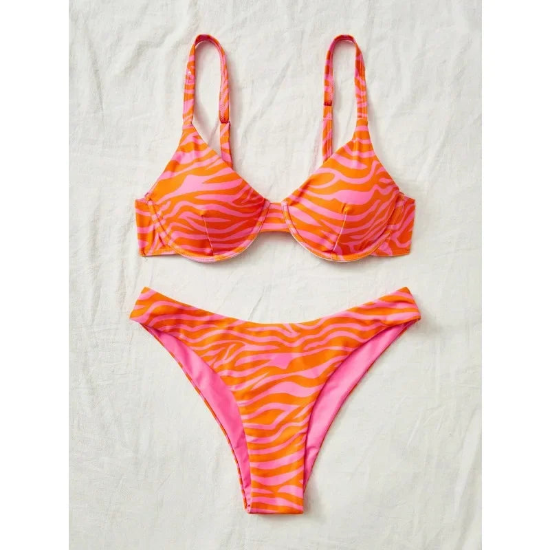 New summer vacation leopard print bikini set, summer vacation beach swimming bikini setcv