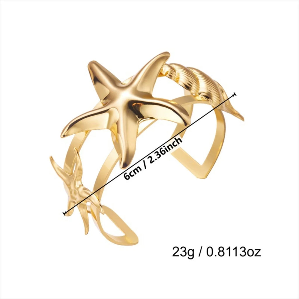 Summer Vacation Exaggerated Metal Starfish Shell Conch Bracelets For Women Men Big Sea Star Opening Bangle Beach Party Jewelry