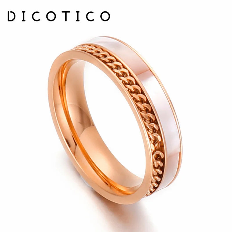 Fashion Double Layers Stainless Steel Rings For Women Tri-Colors Charm Shell Mujer Anillos Wedding Party Jewelry Gift 2025