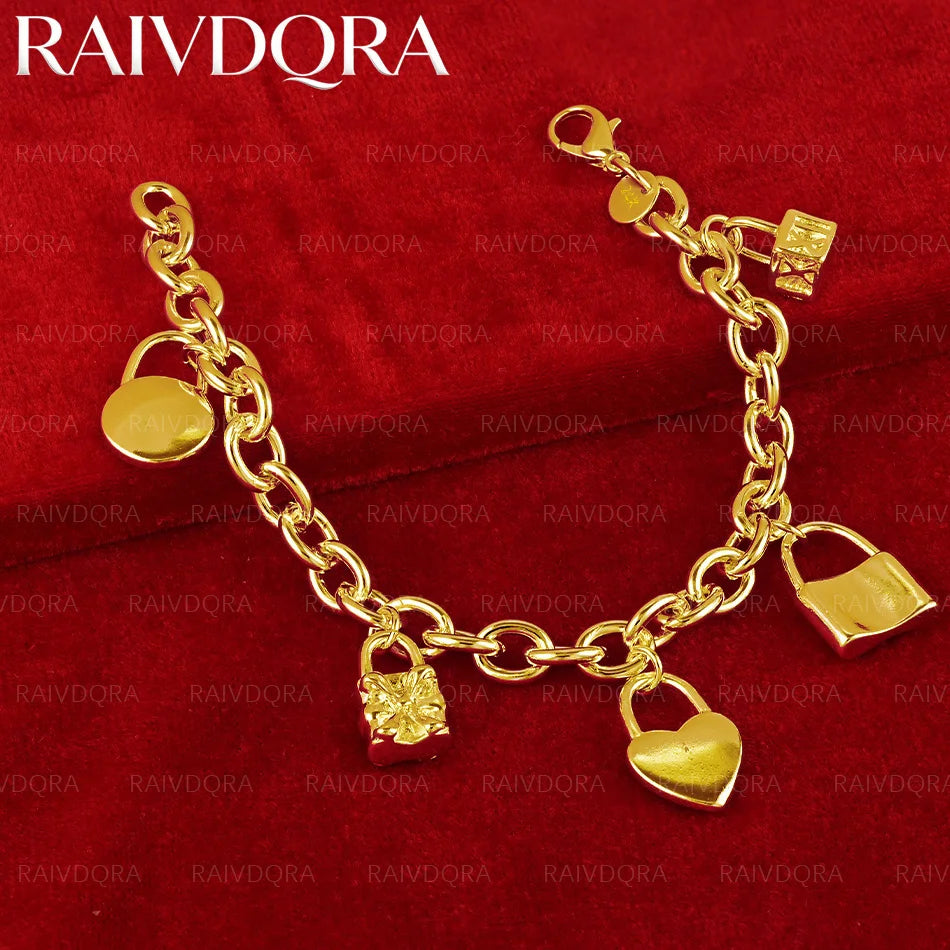18K Gold Plated Heart Square Circular Roman Numeral Petal Lock Bracelet For Women's Fashion Jewelry Exquisite Gifts