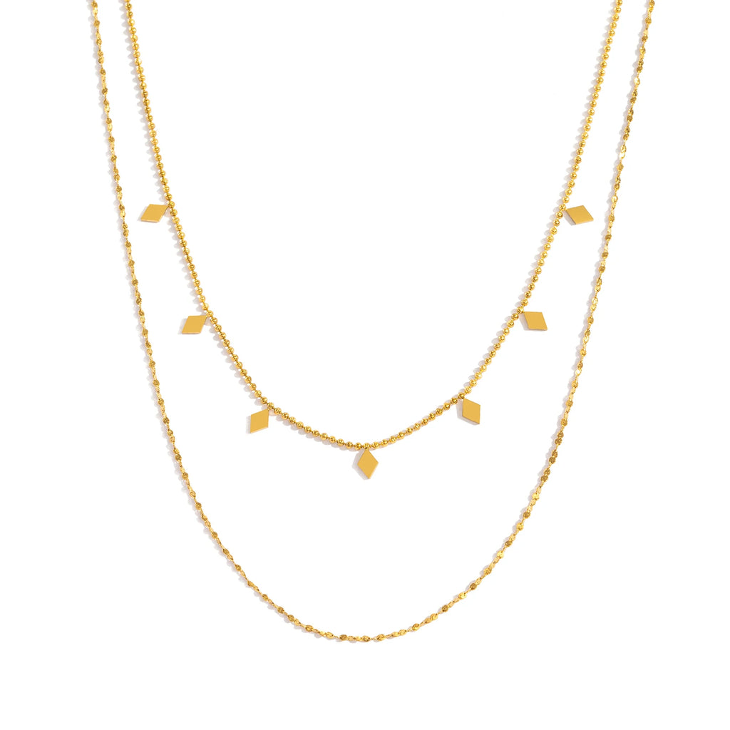 Double Layer Necklace for Women - 18K Gold Plated Stainless steel Chains, Lightweight Tangle-Free Everyday & Party Jewelry Gift