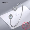 Radiant Cut Moissanite Diamond Water Drop Bangle for Women Wedding Bracelet 925 Sterling Silver Adjustable Open Bangle Jewelry