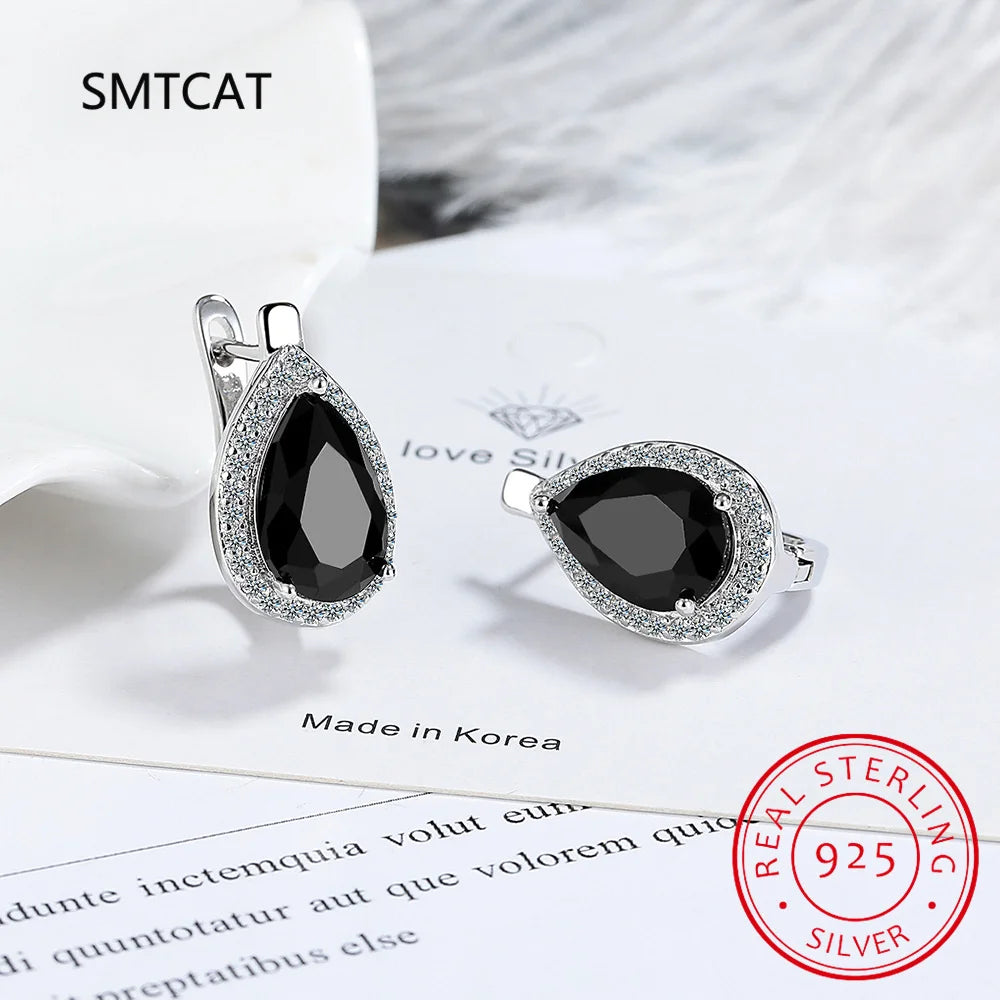 Pear Shape Total 5.35ct Nano Emerald Created Ruby Hoop Earrings 925 Sterling Silver for Women Daily Wedding Party Jewelry