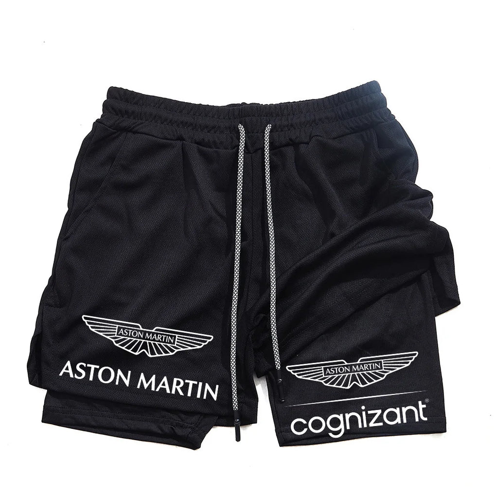 New Summer Aston Martin Men Women Double-layer Sports Shorts Fashion Printing Cool Ventilate Swim Trunks Leisure Half Pants