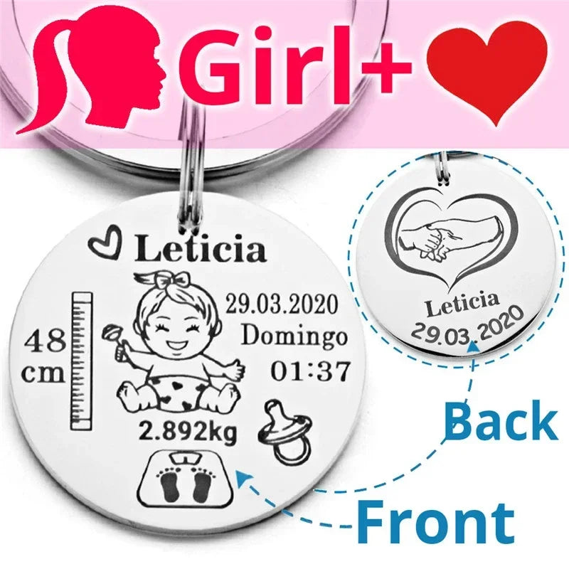 Customized Personalized Baby Keychain Boys Girls Name Birth Weight Newborn Commemorate for New Mom Dad Gift Keyring P026_C