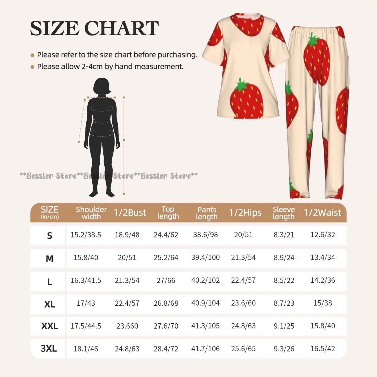 Women's Pajamas Set Strawberry Illustration Short Sleeve Sleepwear 2 Piece Homewear Loungewear
