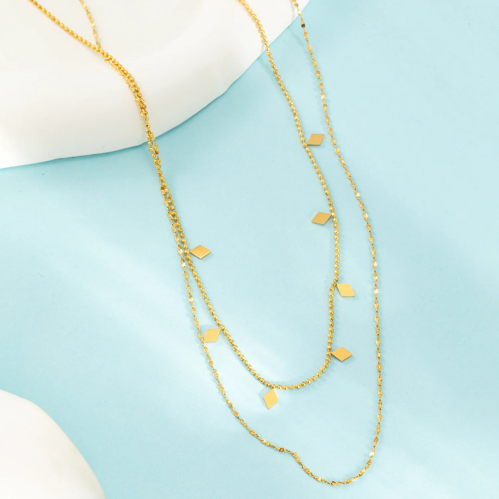 Double Layer Necklace for Women - 18K Gold Plated Stainless steel Chains, Lightweight Tangle-Free Everyday & Party Jewelry Gift