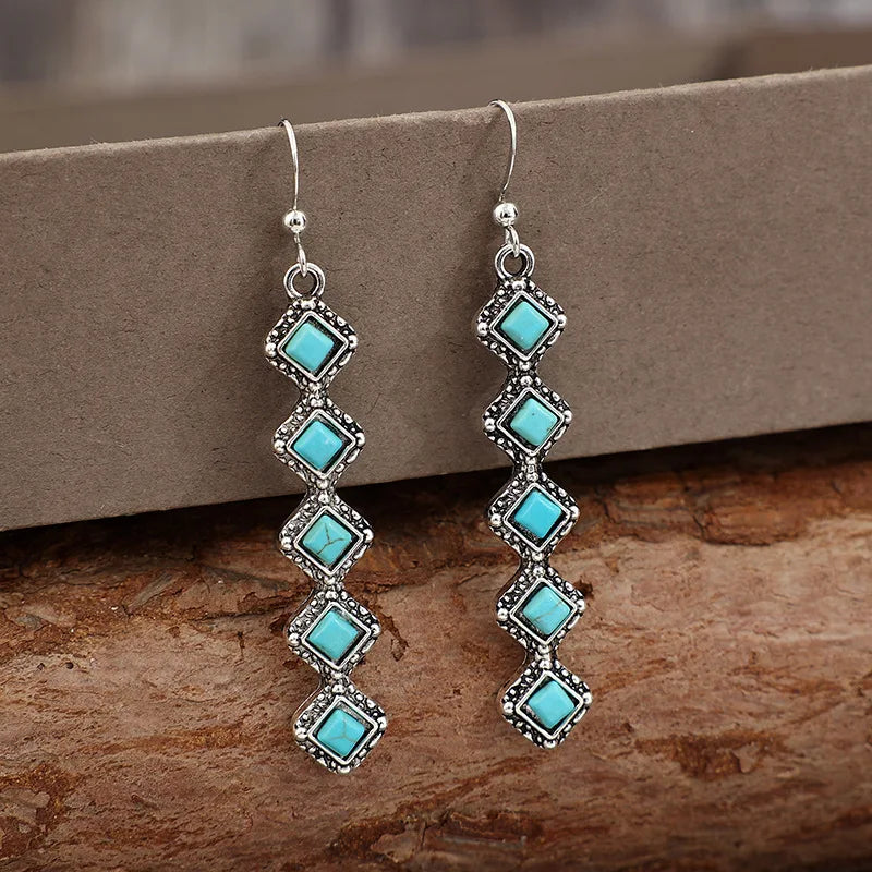 2026 Vintage One Line Long Turquoise Earrings Bohemian Style Ethnic Creative Jewelry