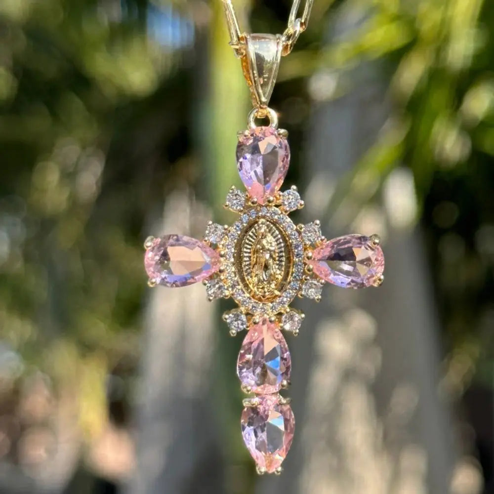 Party Accessories Zircon Cross Pendant Gold Color Valentine's Day Gift O Chain Necklace Fashion Jewelry Simple Statement