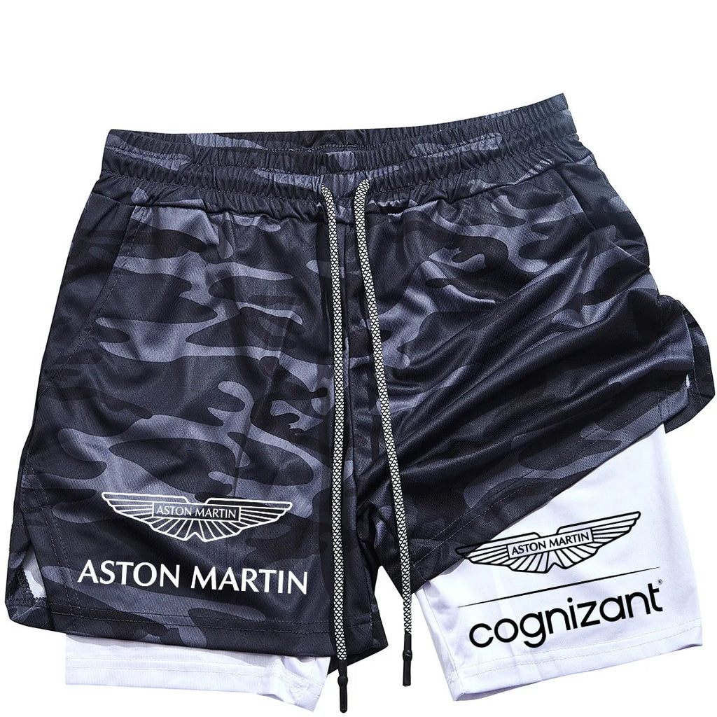 New Summer Aston Martin Men Women Double-layer Sports Shorts Fashion Printing Cool Ventilate Swim Trunks Leisure Half Pants