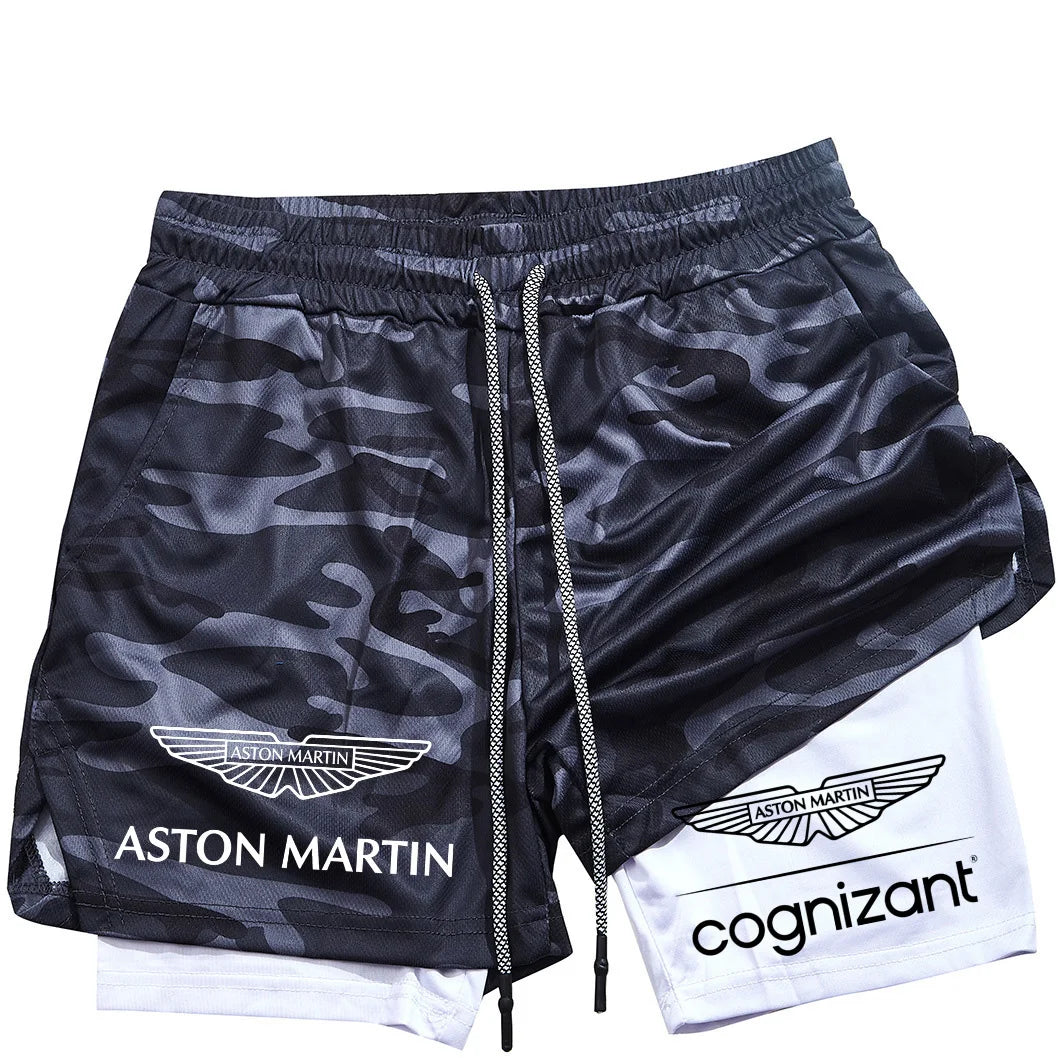New Summer Aston Martin Men Women Double-layer Sports Shorts Fashion Printing Cool Ventilate Swim Trunks Leisure Half Pants