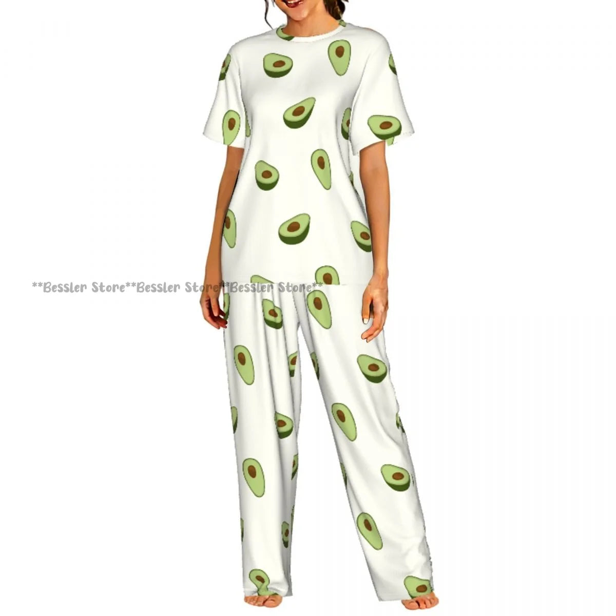 Women Pajama Sets Lounge Sleepwear Avocado Character Short Sleeve Nightwear