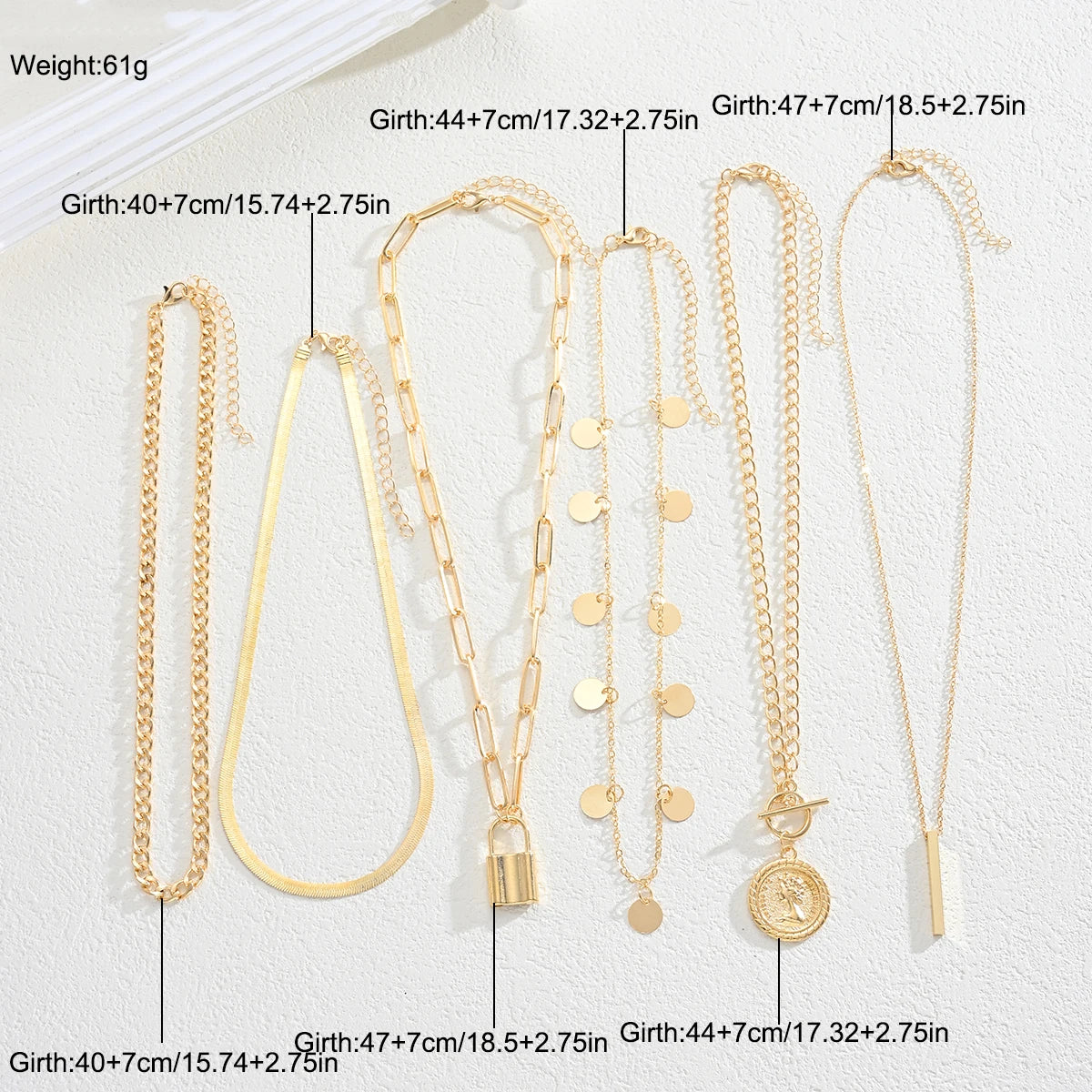 6pcs/3pcs Vintage Elegant Fashion Multi-Element Portrait Coin Cross Lock OT Buckle Pendant Hollow Chain Layered Necklace Set New