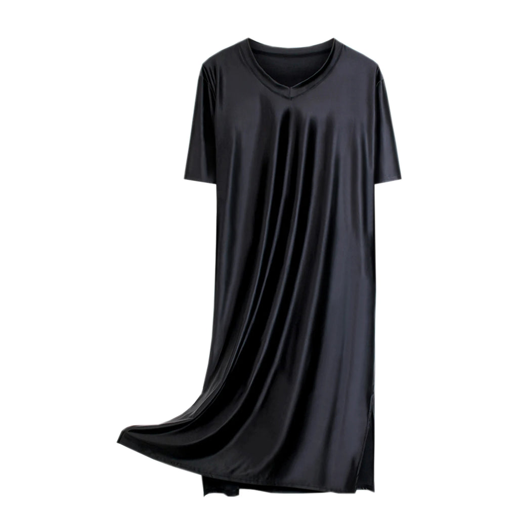 Women's Glossy Soft Silky Long Dress High Stretch V-neck Long Sleeve Loose Casual Nightgown Comfortable plus Size Home Wear