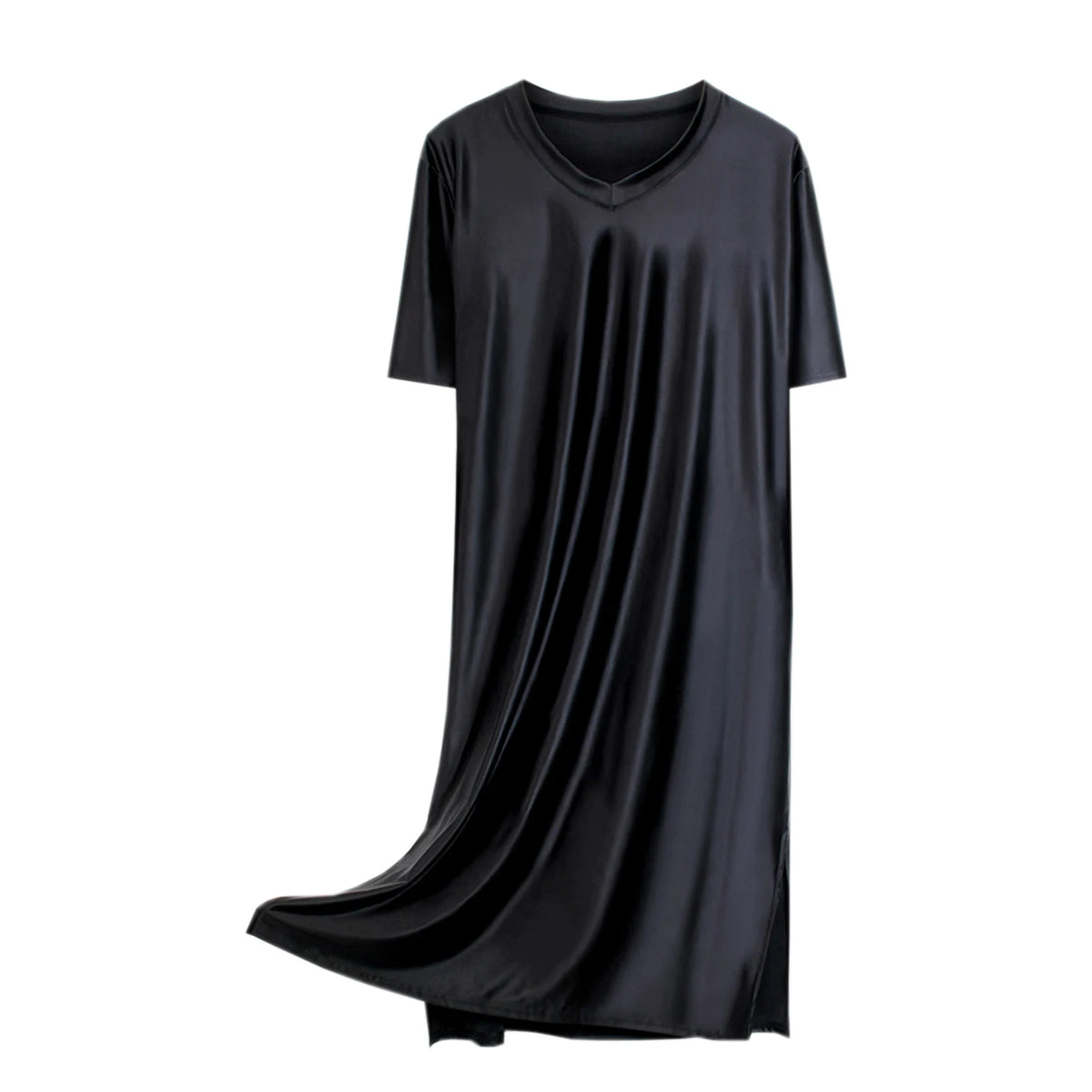 Women's Glossy Soft Silky Long Dress High Stretch V-neck Long Sleeve Loose Casual Nightgown Comfortable plus Size Home Wear