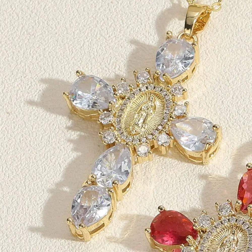 Party Accessories Zircon Cross Pendant Gold Color Valentine's Day Gift O Chain Necklace Fashion Jewelry Simple Statement