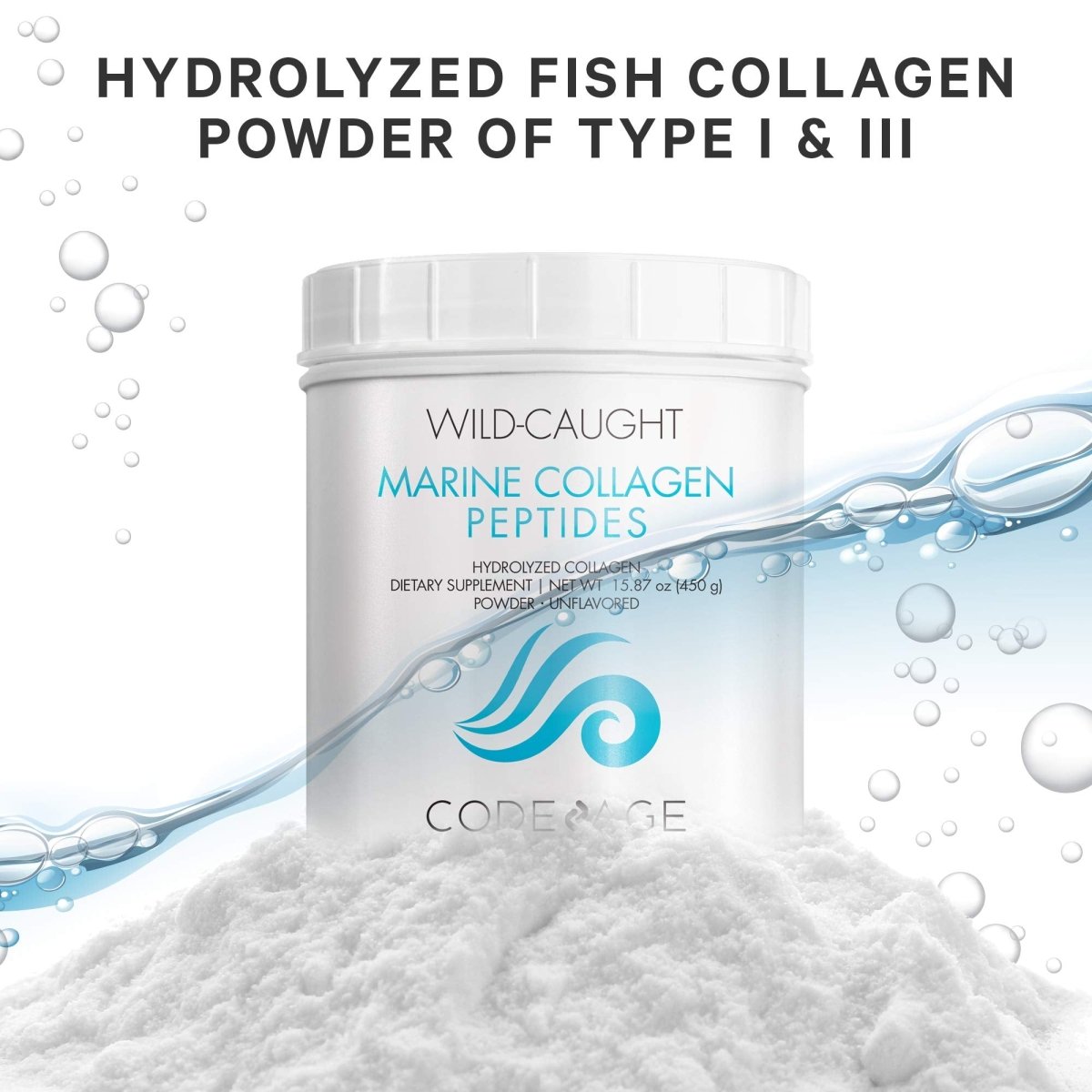 Codeage - Wild Caught Marine Collagen Peptides Hydrolyzed Powder Unflavored - 15.87 oz.