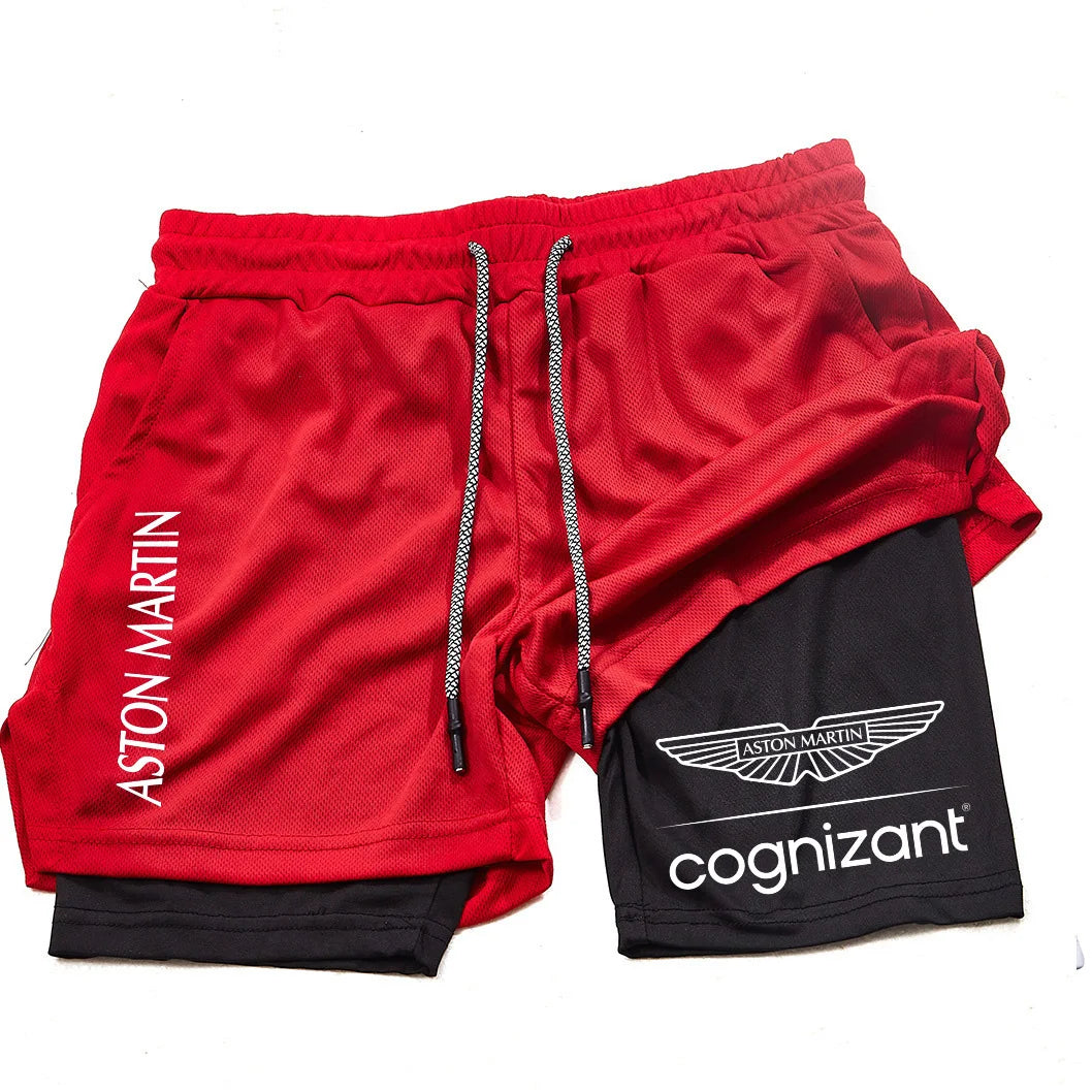 New Summer Aston Martin Men Women Double-layer Sports Shorts Fashion Printing Cool Ventilate Swim Trunks Leisure Half Pants
