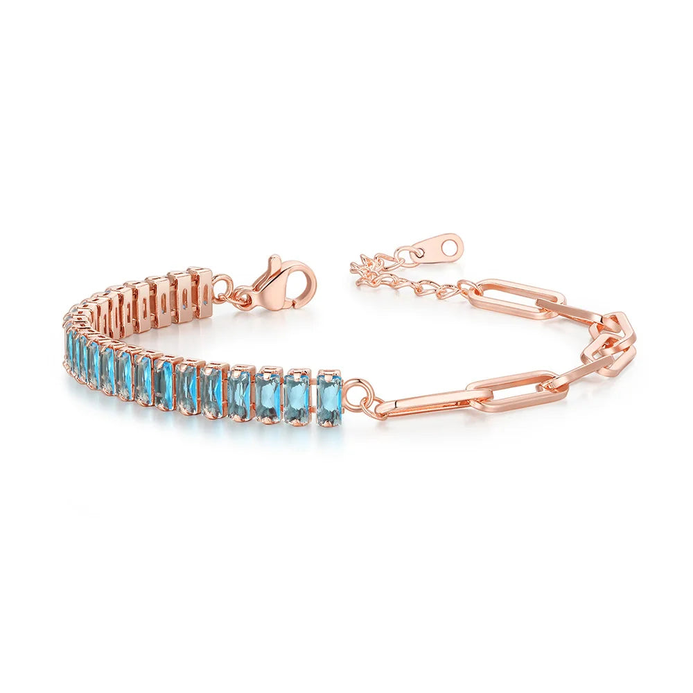 Dainty Fake Paperclip Tennis Bracelet for Women Adjustable Shiny Colorful Crystal Short Chain on Hand Party Sexy Jewelry KCH079