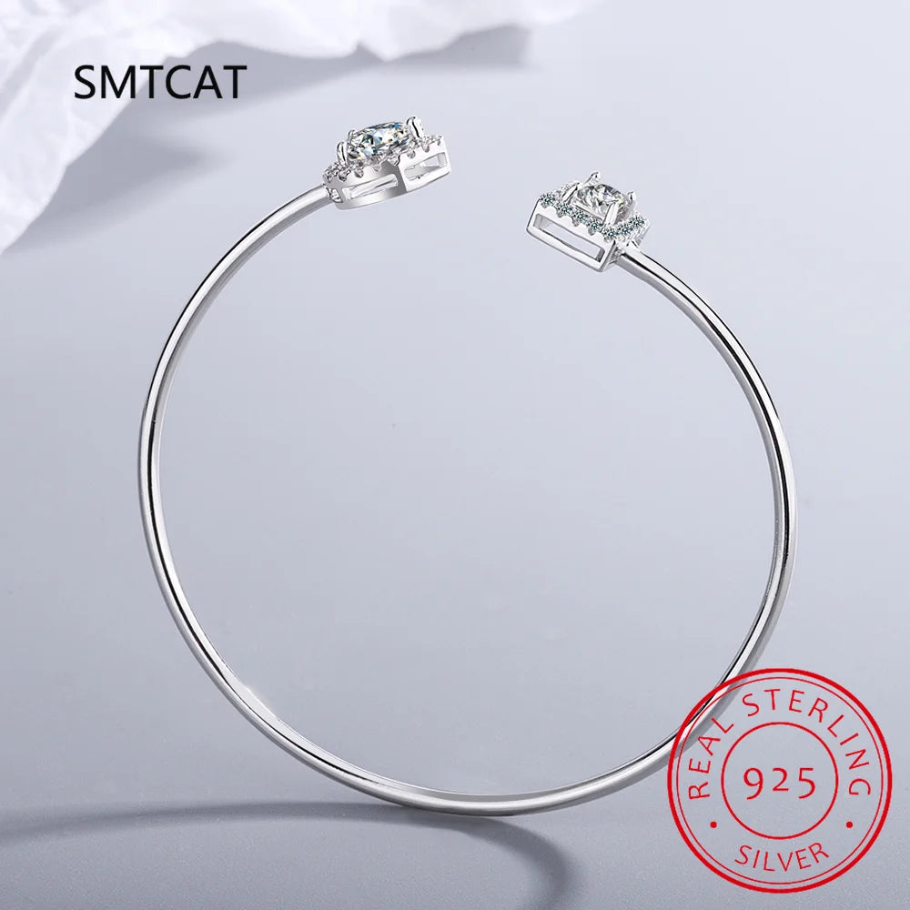 Radiant Cut Moissanite Diamond Water Drop Bangle for Women Wedding Bracelet 925 Sterling Silver Adjustable Open Bangle Jewelry