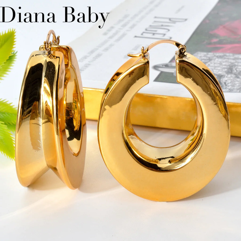 Dubai Smooth Chunky Big Earrings Exaggerated Statements Luxury Large Ear Jewelry For African Wedding Party  Bridal Gifts