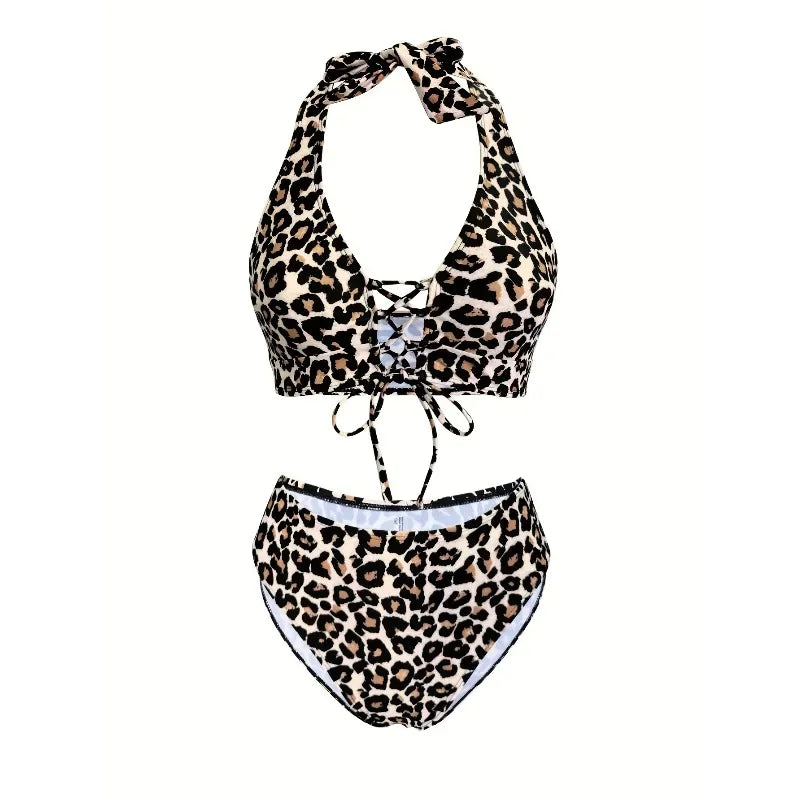 Summer new set leopard print bikini set - European and American style swimwearsvm