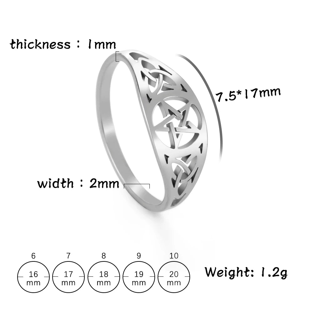 COOLTIME Witch Knot Supernatural Pentagram Ring for Women Stainless Steel Celtics Knot Star Amulet Couple Ring Jewelry Gift