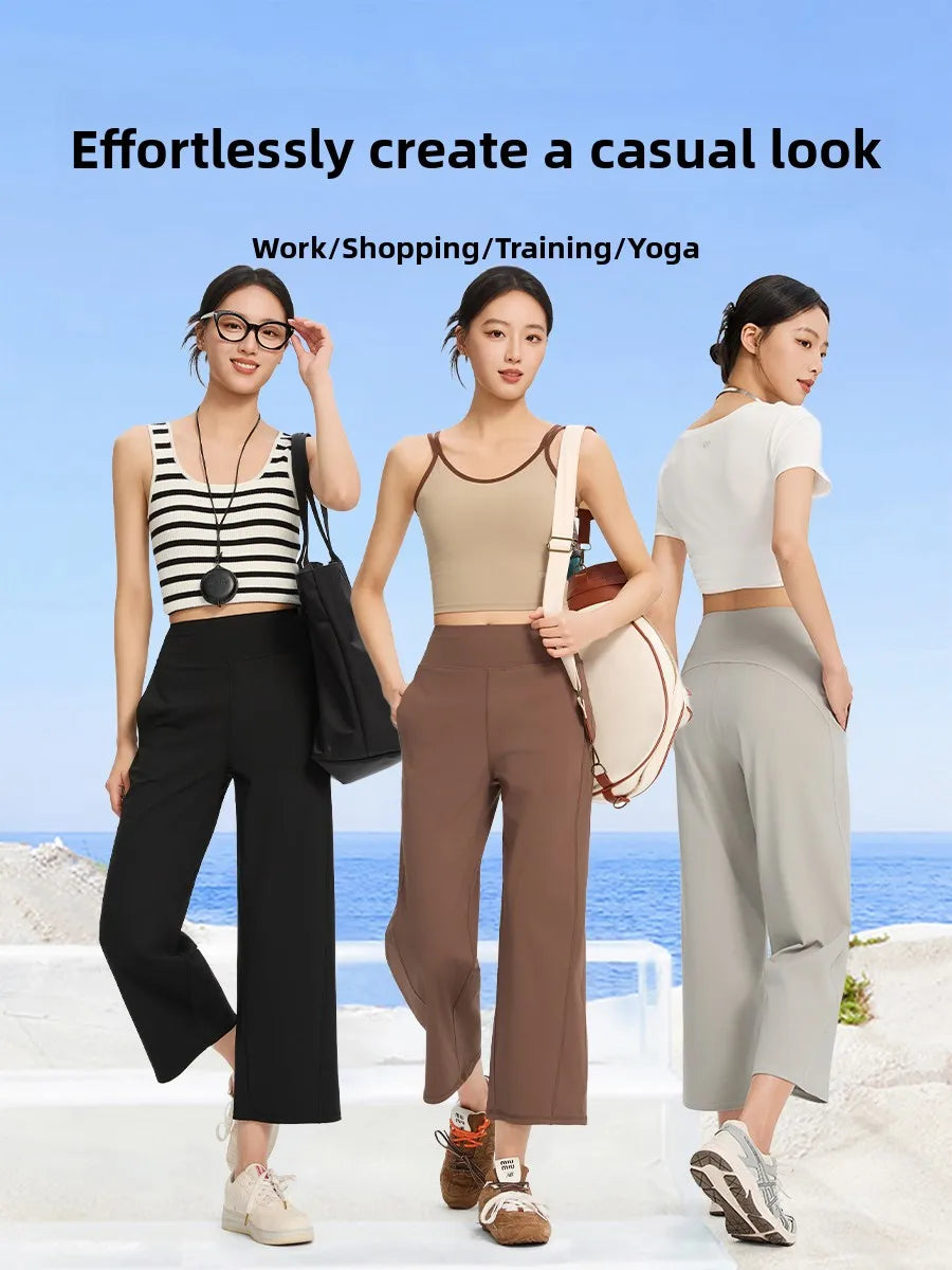 Loose High-Waist Yoga Sports Pants Women's Spring Summer Thin Wide Leg Casual Pants Eight Points Straight Tube Loose Fit