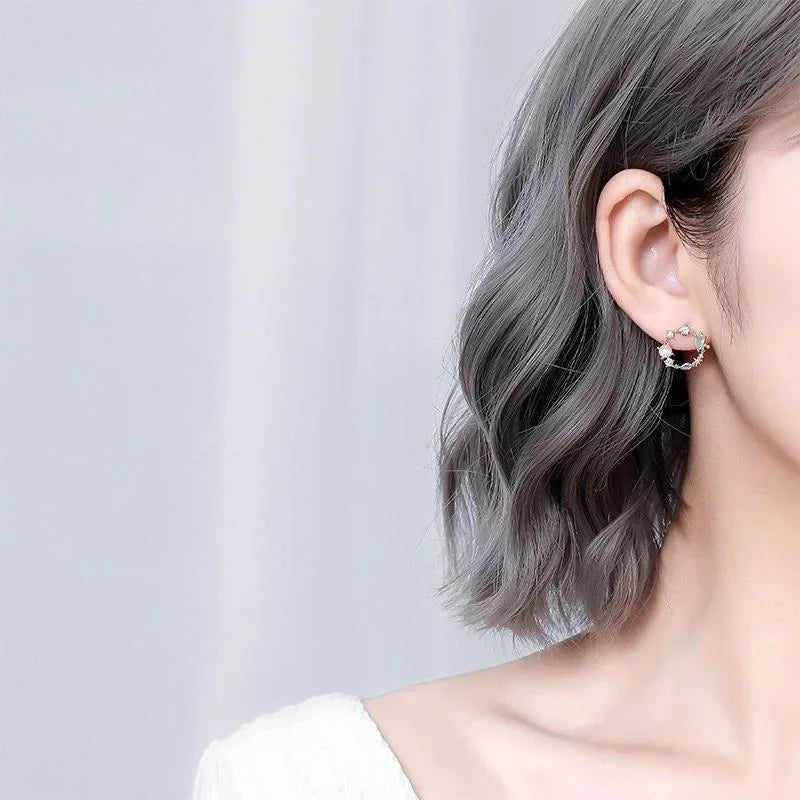 Simple  Flower Stud Earrings for Women Girl Round Garland Colored Crystal Earrings Party Jewelry Gift   aretes de mujer