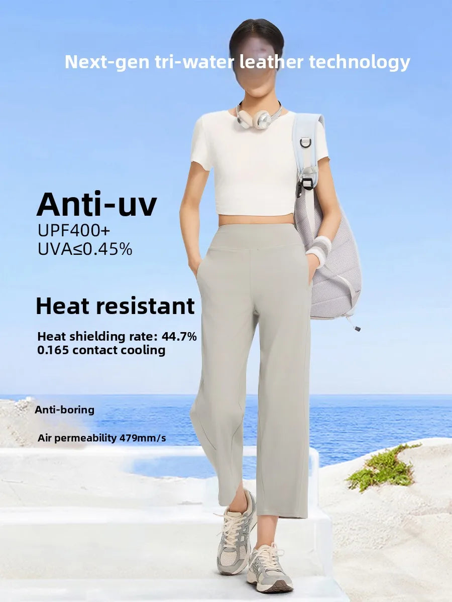 Loose High-Waist Yoga Sports Pants Women's Spring Summer Thin Wide Leg Casual Pants Eight Points Straight Tube Loose Fit