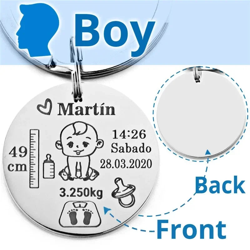 Customized Personalized Baby Keychain Boys Girls Name Birth Weight Newborn Commemorate for New Mom Dad Gift Keyring P026_C