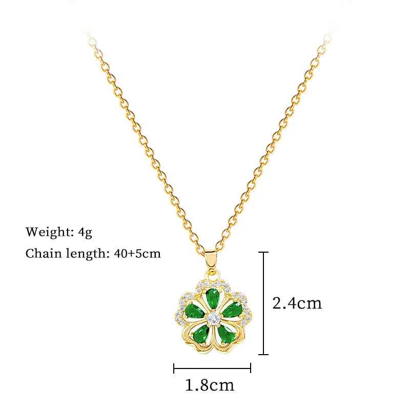 DIEYURO 316L Stainless Steel Green Zircon Five Petal Flower Pendant Necklace For Women New Fashion Collarbone Chain Jewelry Gift