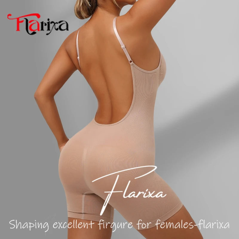 Flarixa New Low Back Shapewear Thigh Shaper Seamless Tummy Control Corset Full Body Shaper Backless Women Underwear Hip Lift