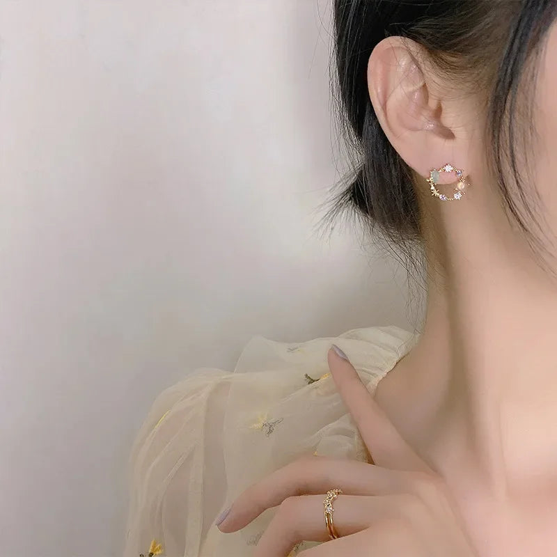 Simple  Flower Stud Earrings for Women Girl Round Garland Colored Crystal Earrings Party Jewelry Gift   aretes de mujer