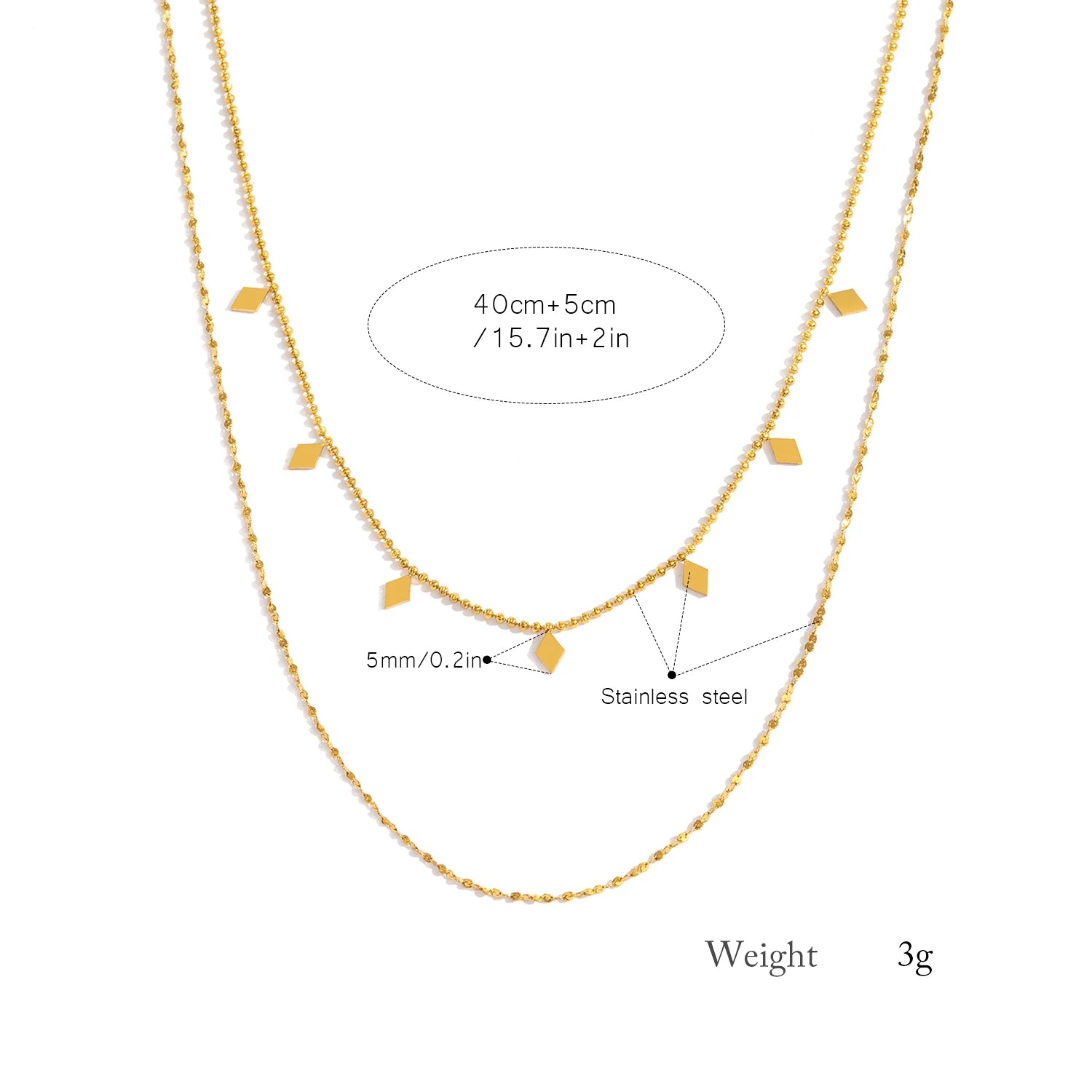 Double Layer Necklace for Women - 18K Gold Plated Stainless steel Chains, Lightweight Tangle-Free Everyday & Party Jewelry Gift