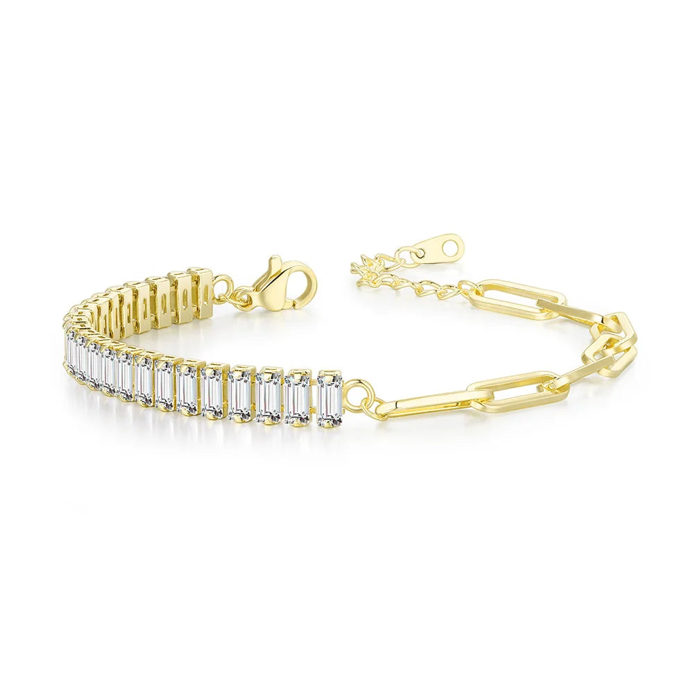 Dainty Fake Paperclip Tennis Bracelet for Women Adjustable Shiny Colorful Crystal Short Chain on Hand Party Sexy Jewelry KCH079