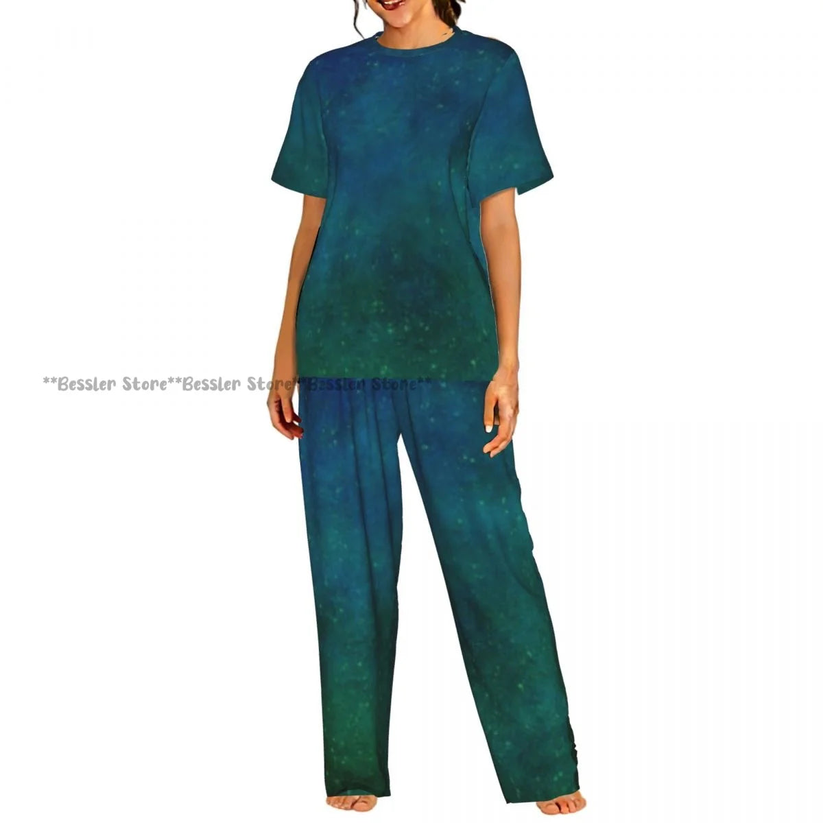 Women's Pajamas Set Space Planets Stars Comets Constellations Short Sleeve Sleepwear 2 Piece Homewear Loungewear