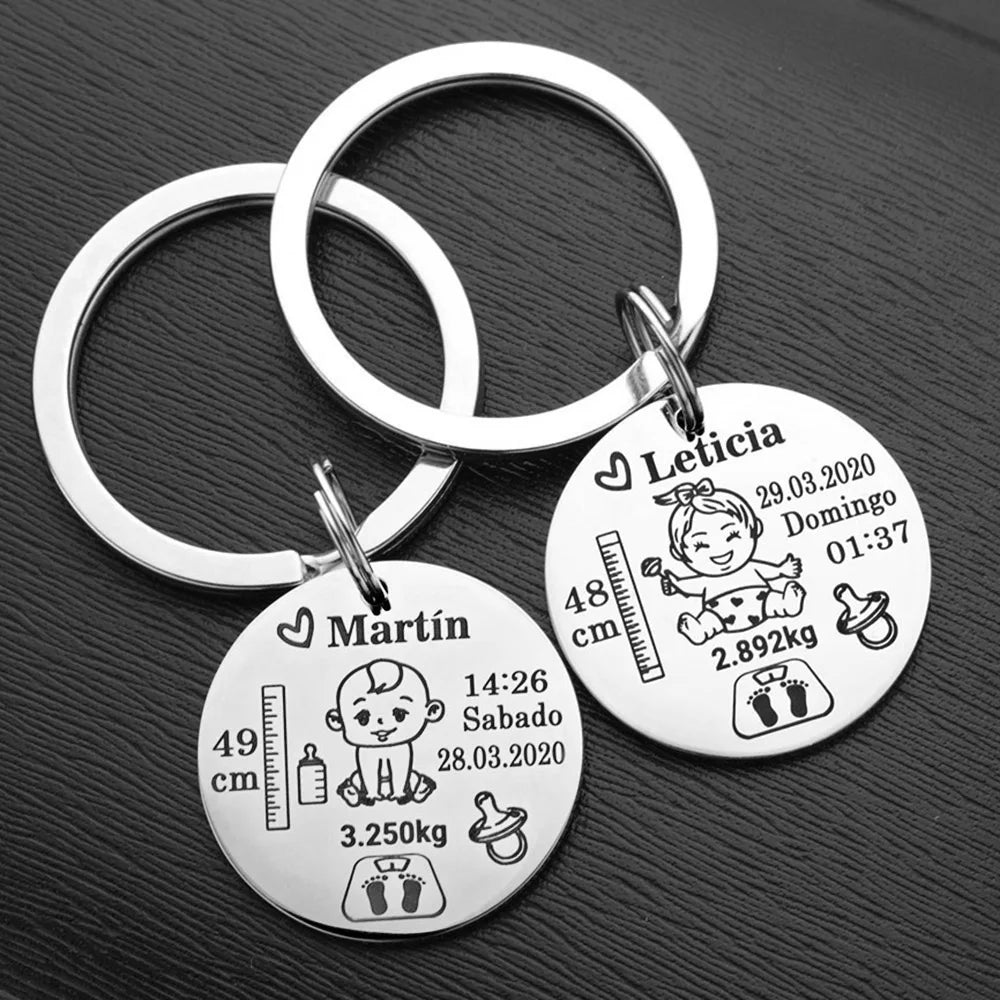 Customized Personalized Baby Keychain Boys Girls Name Birth Weight Newborn Commemorate for New Mom Dad Gift Keyring P026_C