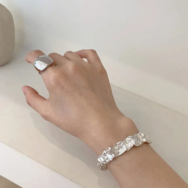 QMCOCO Silver Color Couples Bracelets Trendy Elegant Vintage Creative Irregular Texture Bangles Party Jewelry Women Bracelet