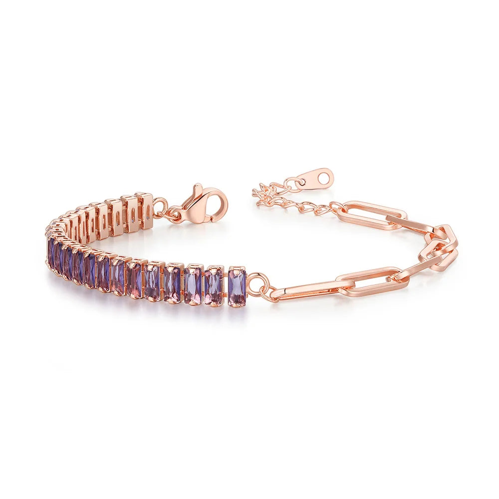 Dainty Fake Paperclip Tennis Bracelet for Women Adjustable Shiny Colorful Crystal Short Chain on Hand Party Sexy Jewelry KCH079