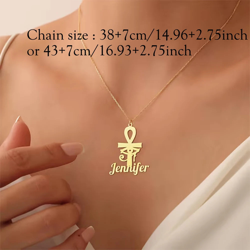 Custom Name Necklace Egyptian Ankh Fashion Gold Color Stainless Steel Eye Of Ra Aunk Amulet Chain Jewelry Personalization Gift