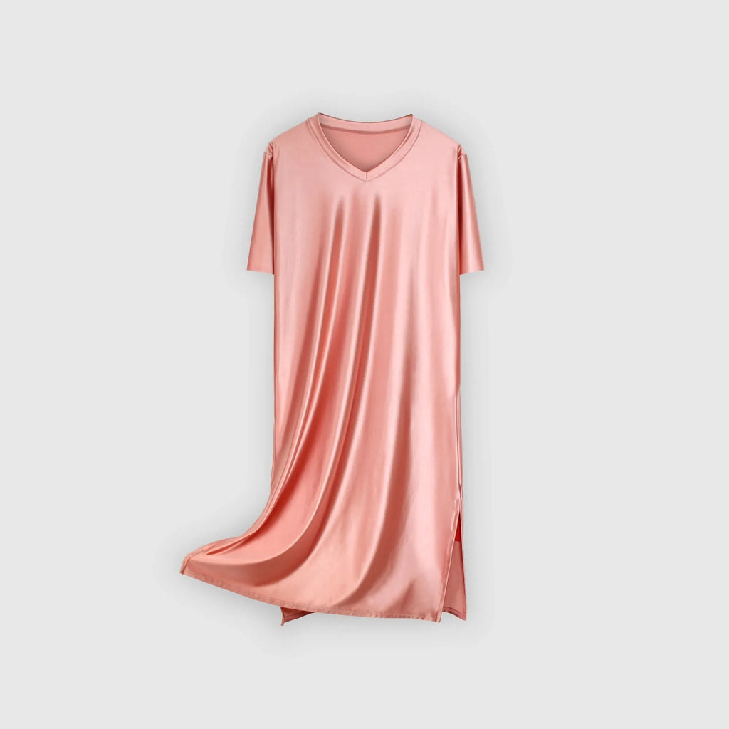 Women's Glossy Soft Silky Long Dress High Stretch V-neck Long Sleeve Loose Casual Nightgown Comfortable plus Size Home Wear