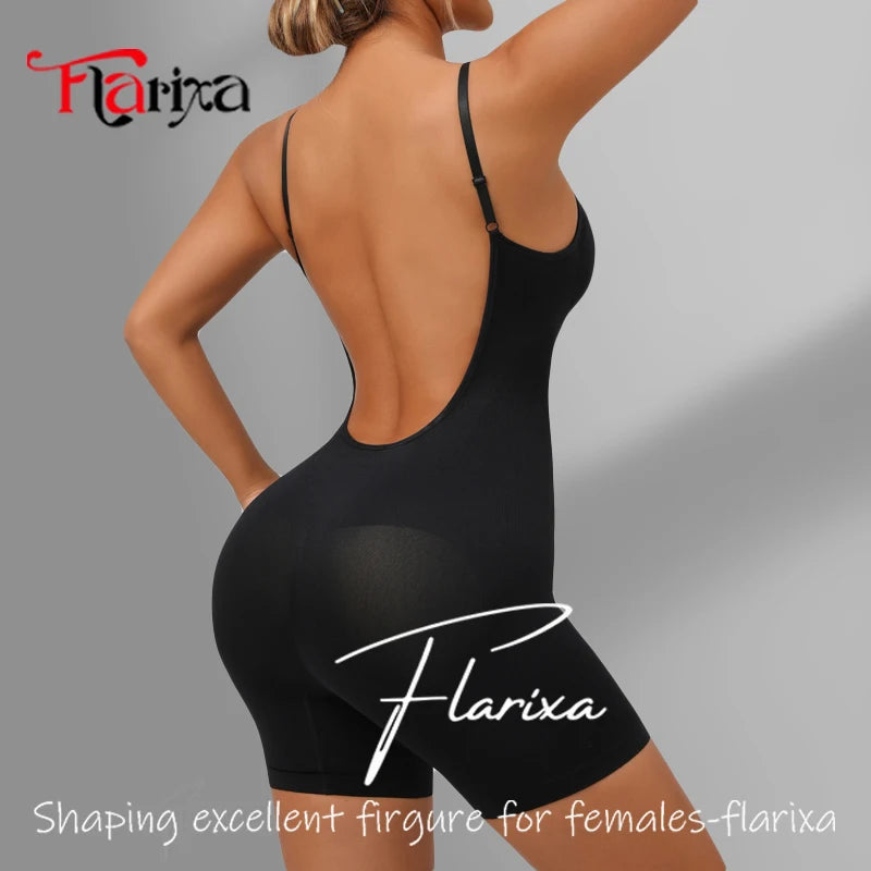 Flarixa New Low Back Shapewear Thigh Shaper Seamless Tummy Control Corset Full Body Shaper Backless Women Underwear Hip Lift