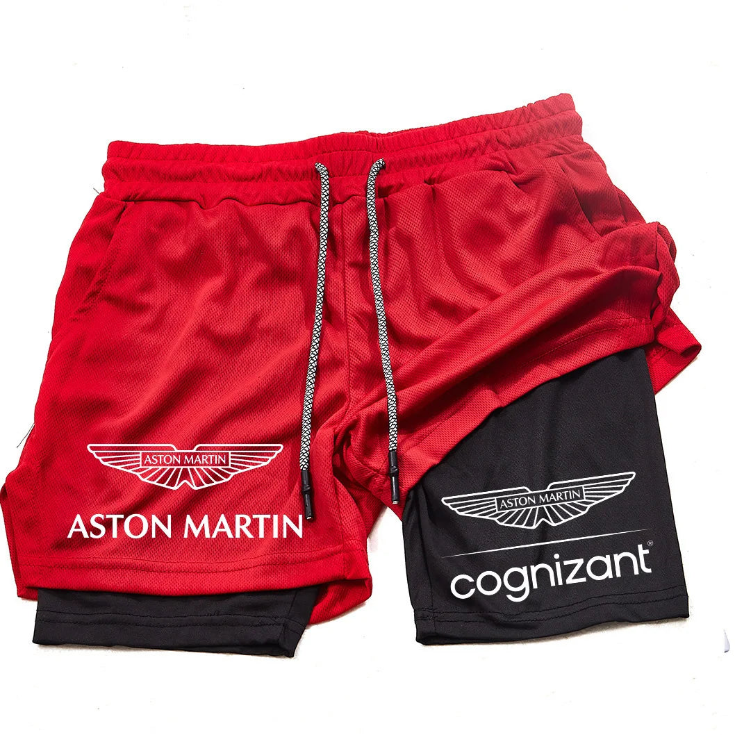 New Summer Aston Martin Men Women Double-layer Sports Shorts Fashion Printing Cool Ventilate Swim Trunks Leisure Half Pants