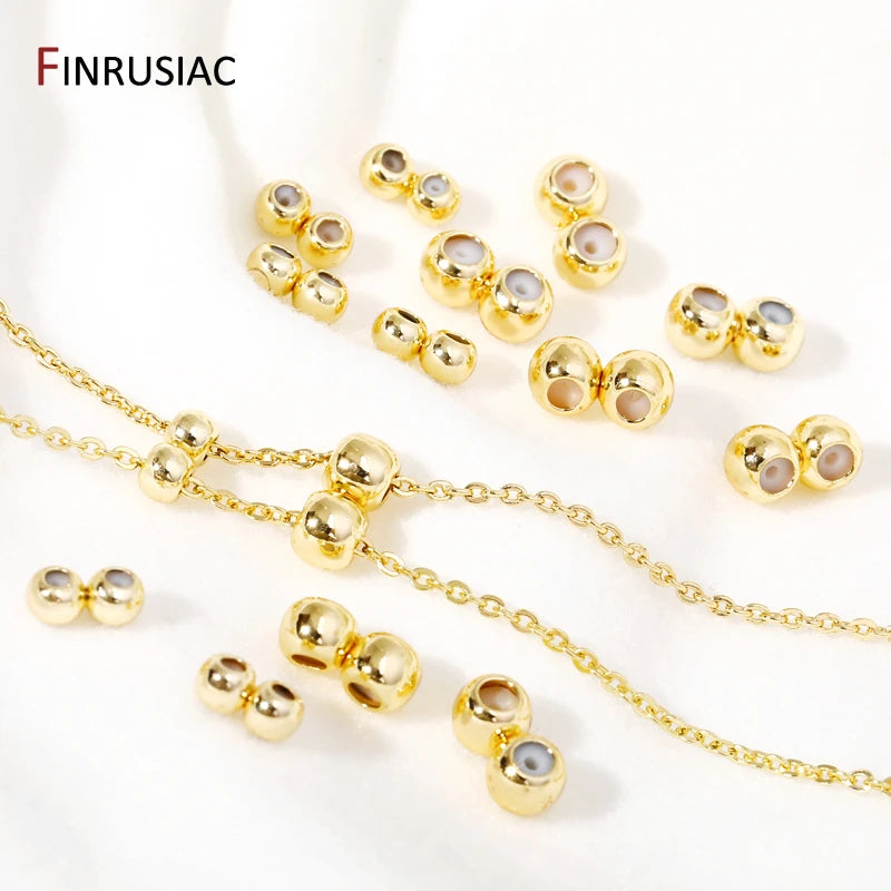 14K Gold Plated Brass Double Row Positioning Beads Silicone Adjustment Stopper Spacer Beads For DIY Jewelry Making Findings