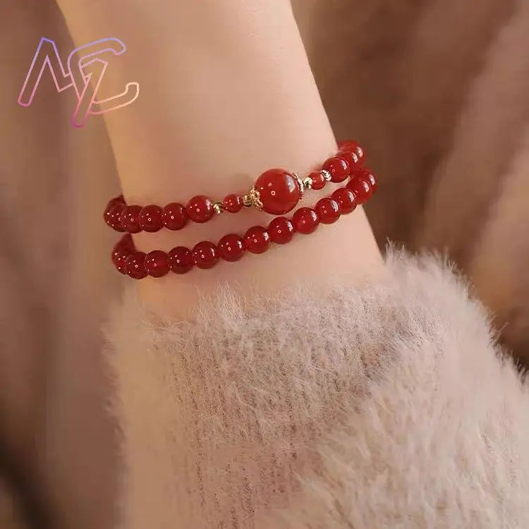 Red Natural Jade Beads Double-layer Bracelet Fashion Agate Gemstone Vintage Real Jewelry Accessories Talismans Gifts for Women