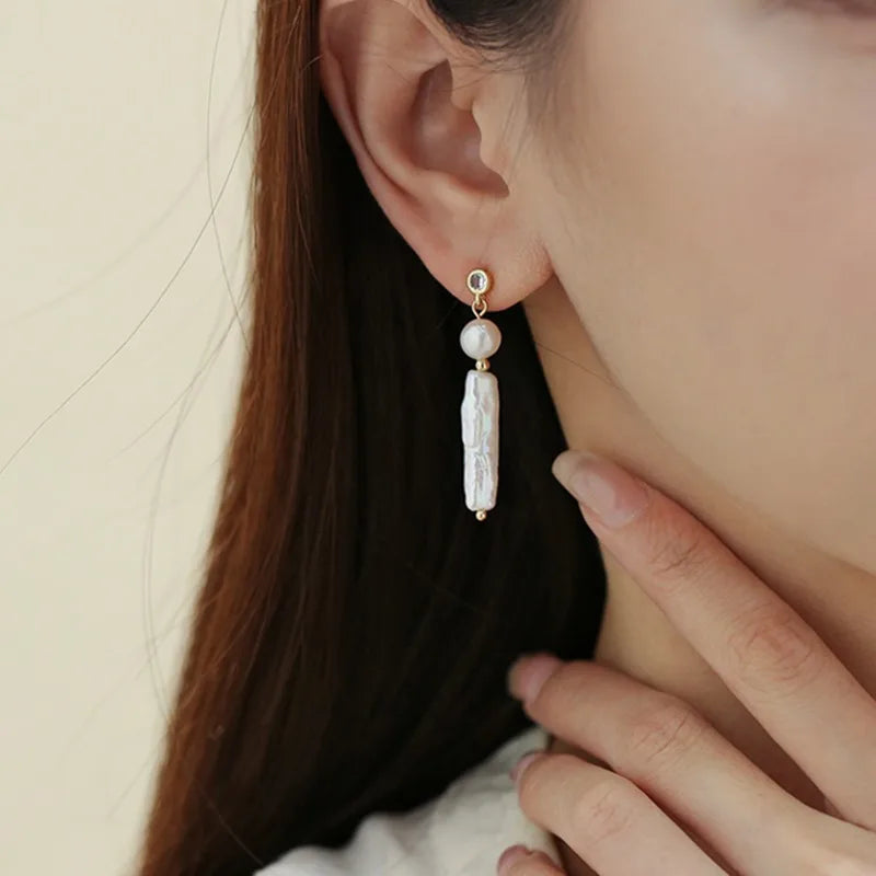 Minar Delicate Round CZ Cubic Zircon Freshwater Pearl Beads Tassel Long Dangle Earrings for Women 14K Real Gold Plated Copper