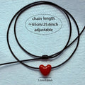 ZAKOL Korean Fashion Long Black Braided Cord Ceramic Heart Pendant Necklace Niche Retro Minimalist Elegant Choker for Women