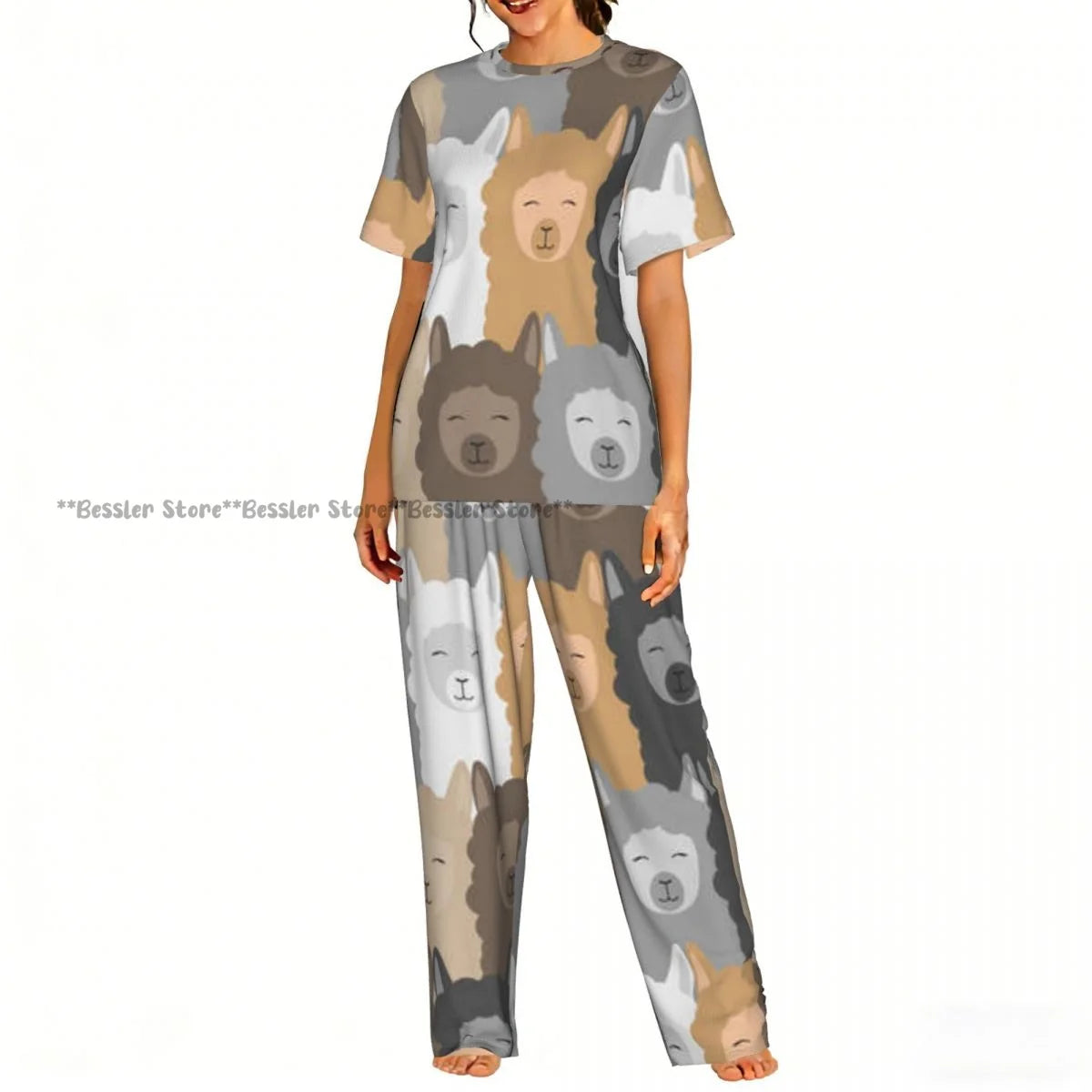 Women's 2-piece set You Are Llamazing Llama Pattern With Hearts Pajamas Short sleeved Top and Pants Sleepwear