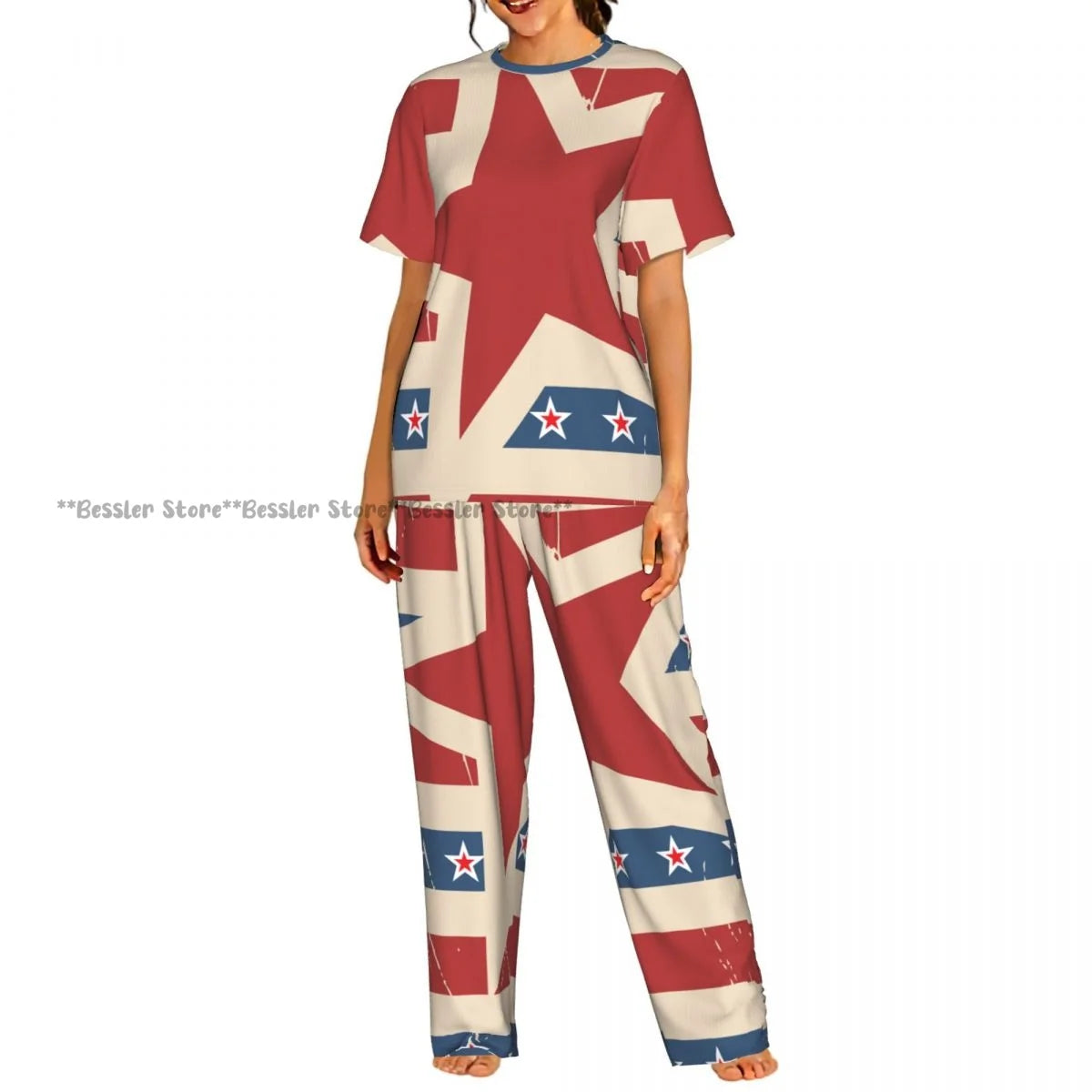 Women's Pajamas Set Space Planets Stars Comets Constellations Short Sleeve Sleepwear 2 Piece Homewear Loungewear